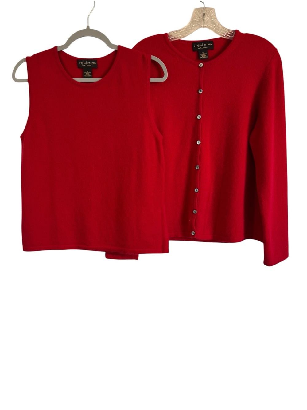Cashmere Croft & Barrow Cardigan & Sleeveless Top Sweater Set Women Red L/XL